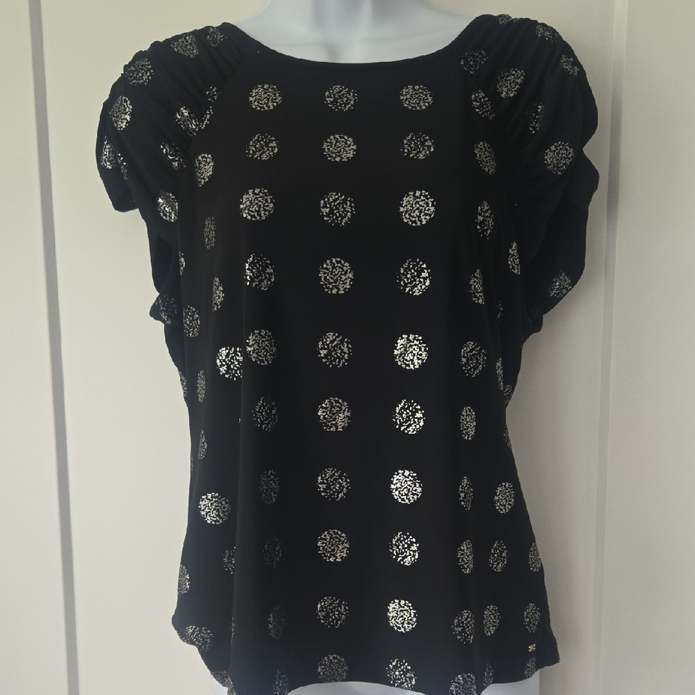 Tommy Hilfiger Black and Silver Puff Sleeve Blouse